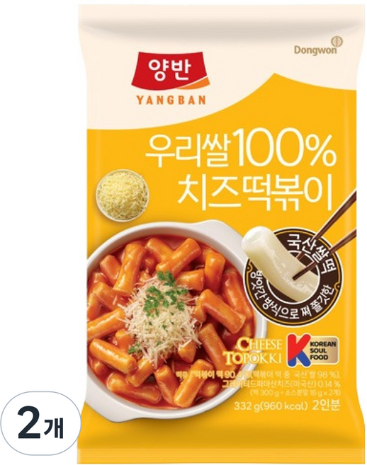 Dongwon 東遠 Yangban 兩班 韓國米起司辣炒年糕, 2個, 332g