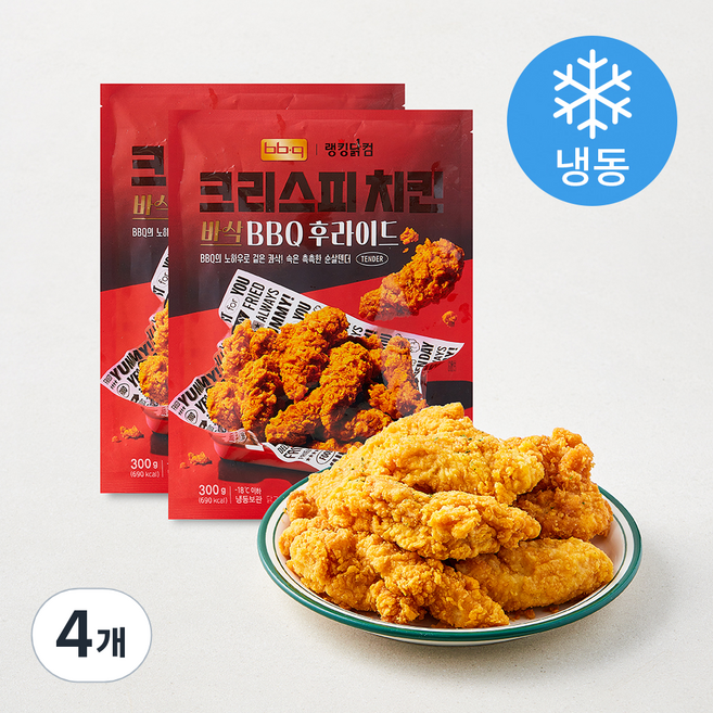 랭킹닭컴 BBQ 크리스피 치킨 후라이드 (냉동), 300g, 4개