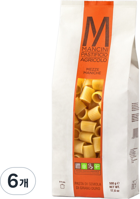 만치니 Mezze maniche 파스타면, 6개, 500g