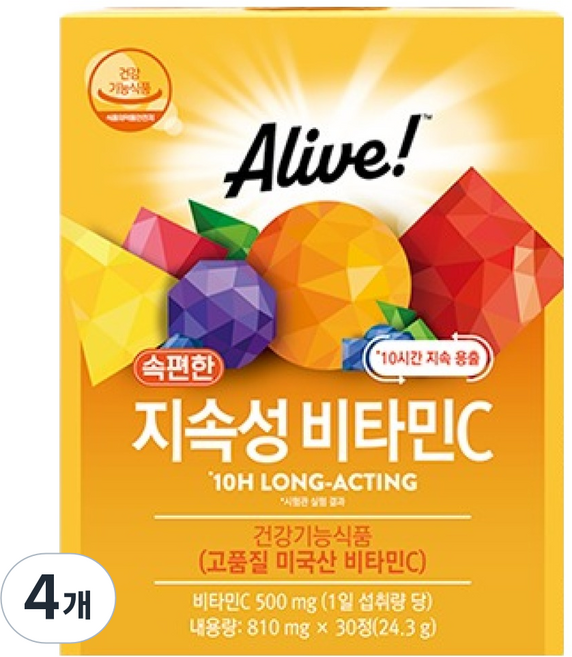 얼라이브 속편한 지속성 비타민C 24.3g, 30정, 4개