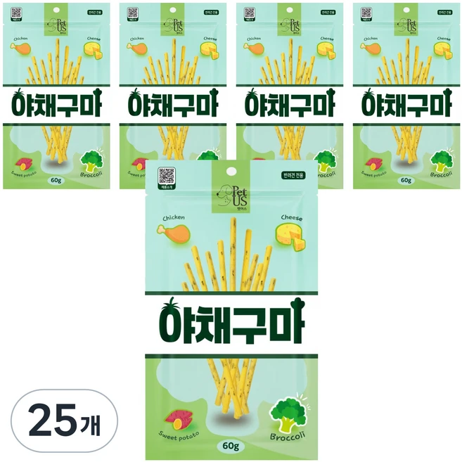 펫어스 강아지 야채구마 스틱, 60g, 25개, 혼합맛(닭고기/고구마/치즈/브로콜리) - 쿠팡