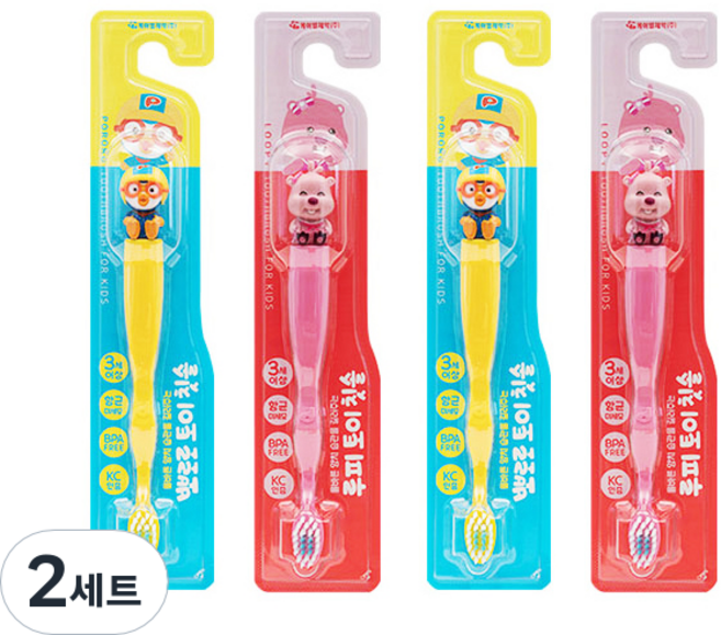케이엠제약 뽀로로 칫솔 2p + 루피 칫솔 2p, 혼합 색상, 2세트