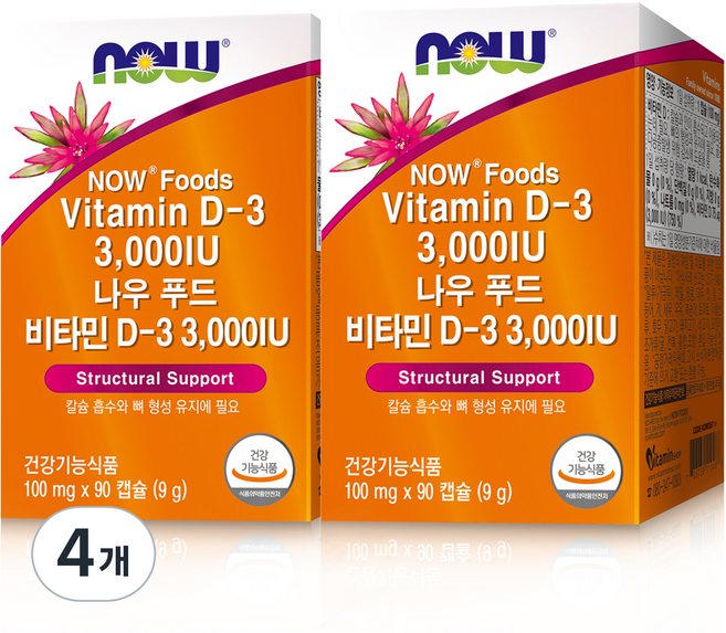 나우푸드 비타민 D3 3000 IU, 90정, 4개