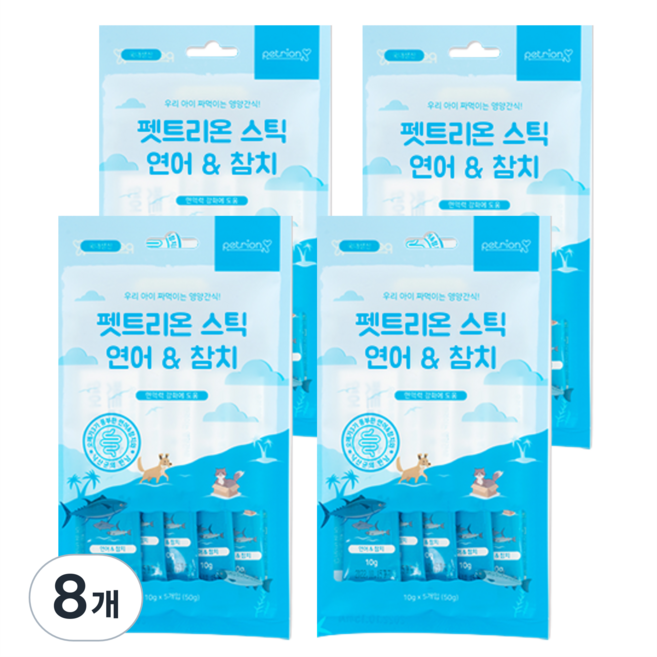 펫트리온 스틱 강아지 고양이 간식 4p, 연어+참치, 50g, 8개