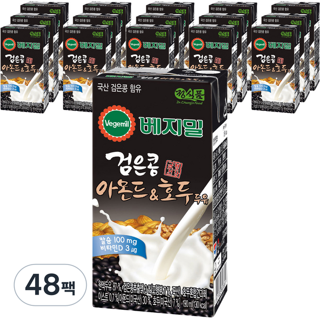 베지밀 검은콩 아몬드 앤 호두 두유, 190ml, 48개