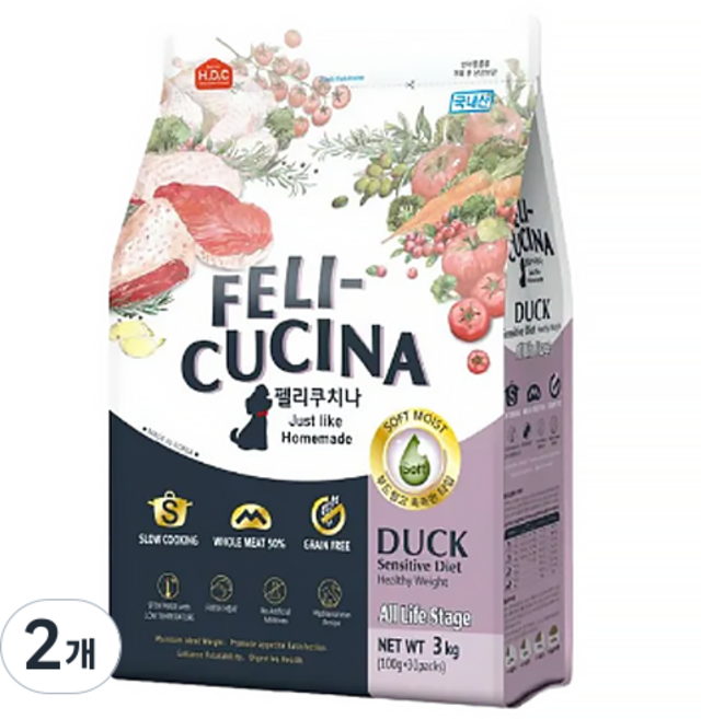 펠리쿠치나 전연령 강아지 소프트사료, 오리, 3kg, 2개