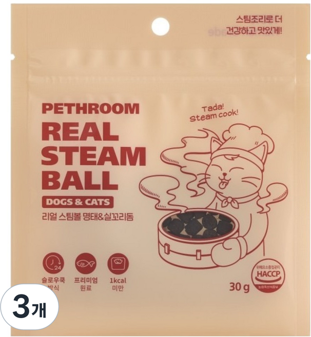 페스룸 반려동물 리얼 스팀볼 간식, 30g, 3개, 혼합맛(명태/실꼬리돔)