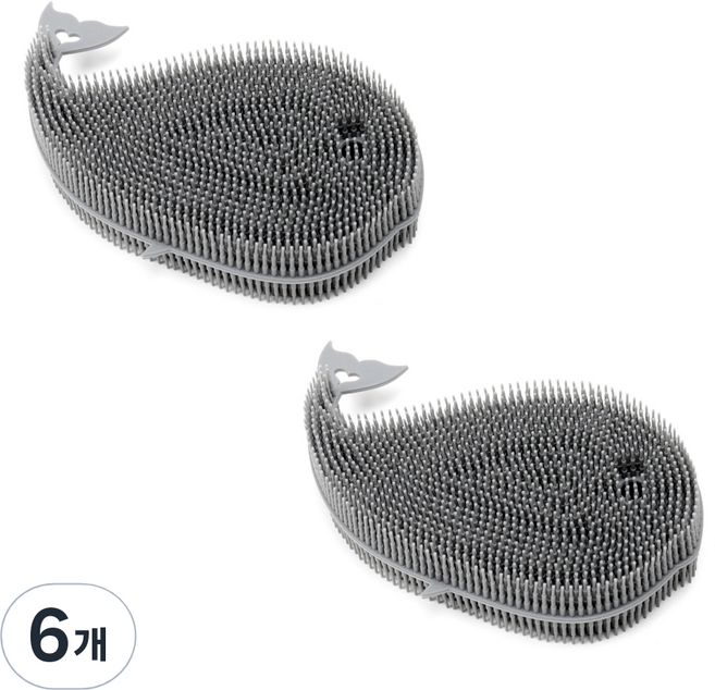 플라이토 국내 제조 국산 실리콘 고래 수세미 그레이, 2개입, 6개