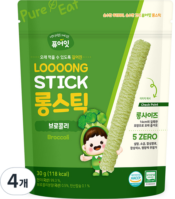 퓨어잇 롱스틱, 브로콜리, 30g, 4개