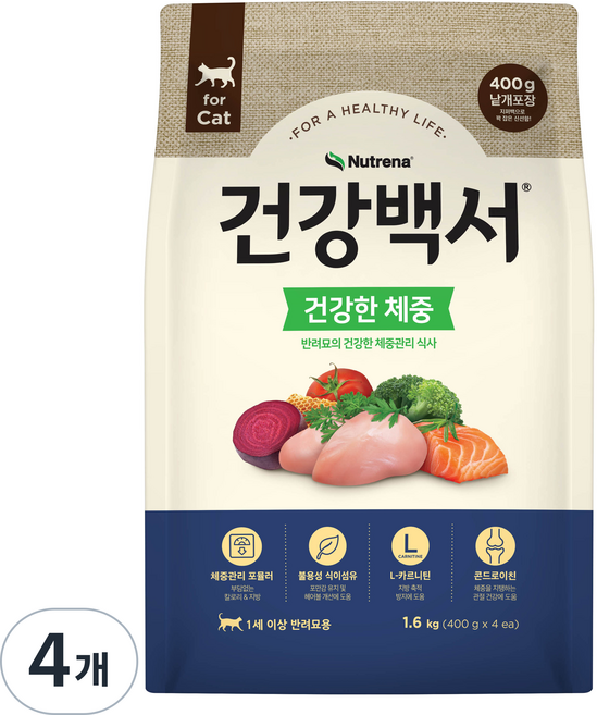 건강백서 성묘용 캣 건강한 기능성 사료, 닭, 1.6kg, 4개