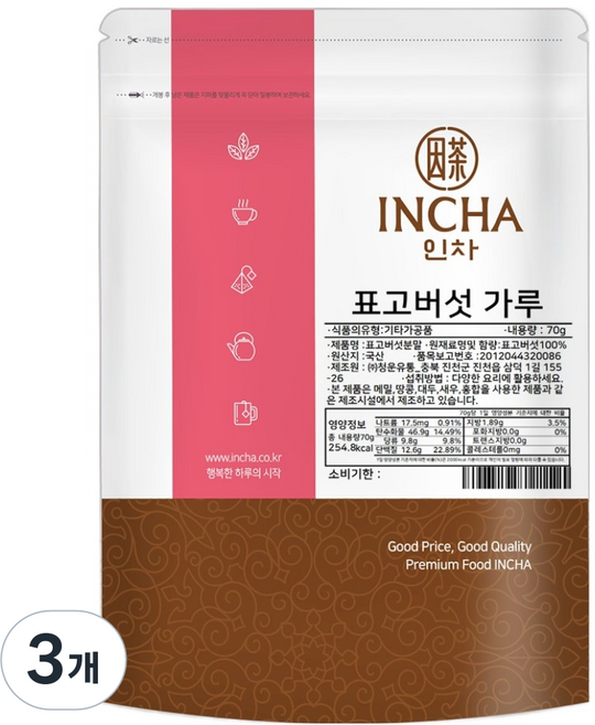 인차 국산 표고버섯 가루, 70g, 3개