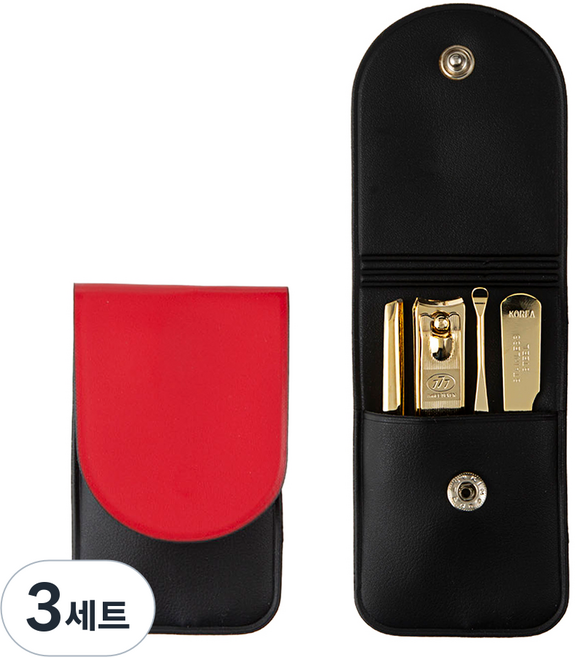777 휴대용 여행용 손톱깎이 4p 세트 TS-32XG, 3세트, 금장 레드블랙