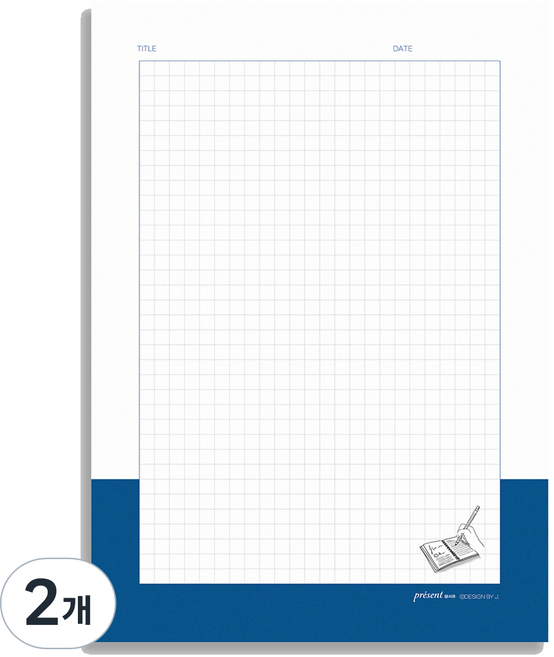 디자인바이제이 넉넉한 A5 노트패드 시그니처 100p 모눈, 혼합색상, 2개