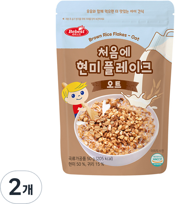 베베스트 처음에 현미 플레이크, 오트, 50g, 2개