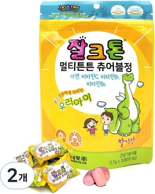 조아제약 잘크톤 멀티튼튼 츄어블정 딸기맛 55.5g, 15정, 2개 - 쿠팡