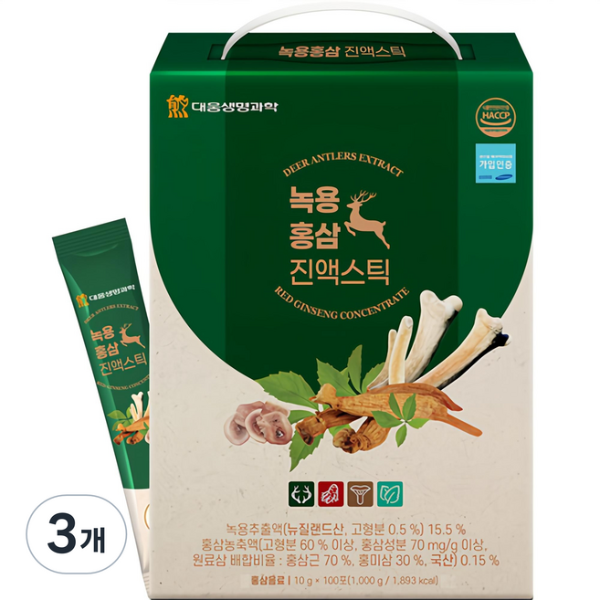 대웅생명과학 녹용홍삼 진액스틱 100p, 1kg, 3개
