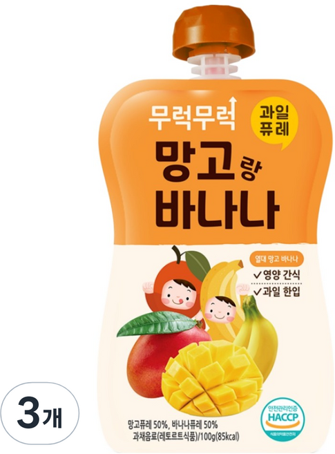 이유케어스 무럭무럭 과일퓨레 망고바나나, 망고 + 바나나, 3개, 100g