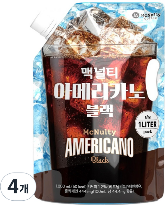 맥널티커피 아이스 아메리카노 블랙, 1L, 4개