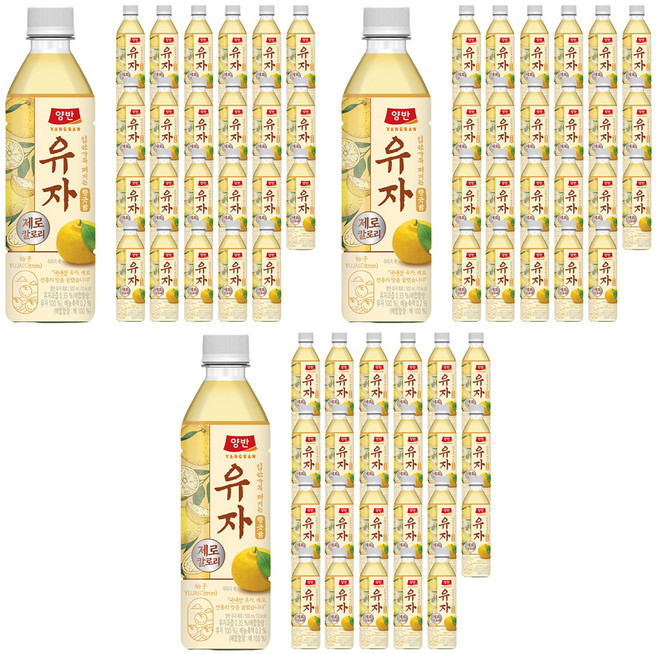 양반 유자 제로 pet, 72개, 500ml