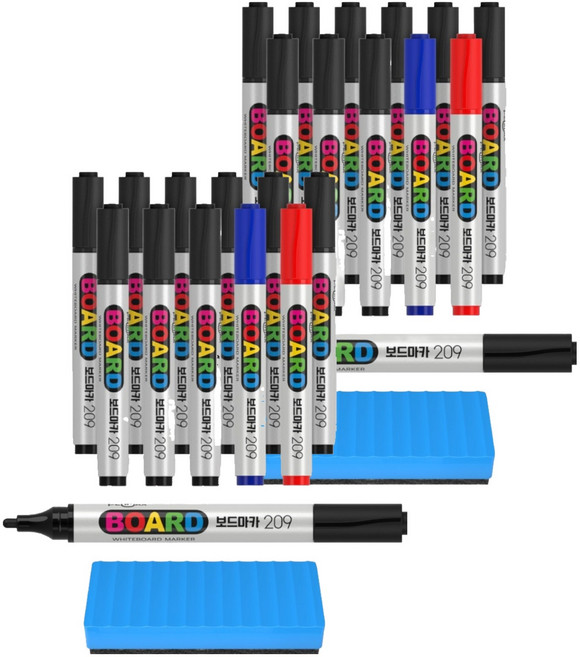 펜맥스 보드마카 209 + 지우개, 검정 + 파랑 + 빨강, 2세트