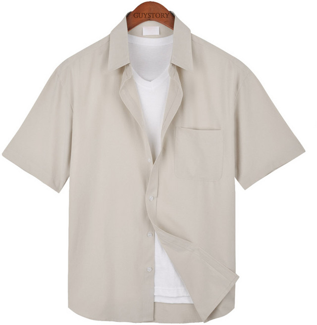 Guystory 男士夏季Hollins短袖防皺寬鬆版素色襯衫