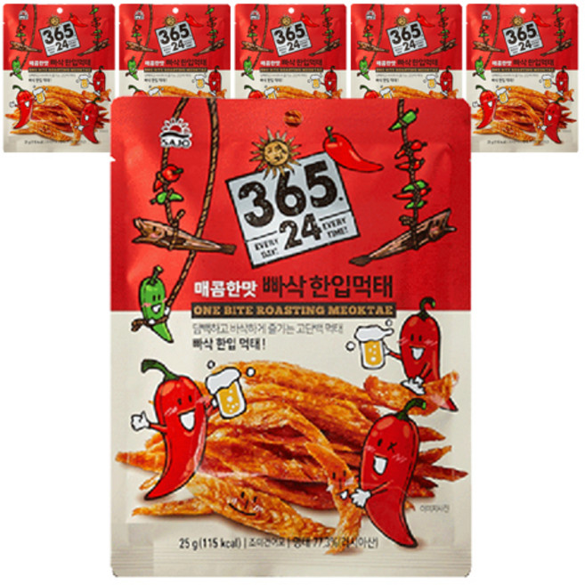 삼육오점이사 사조 한입 먹태 매콤한맛, 25g, 6개