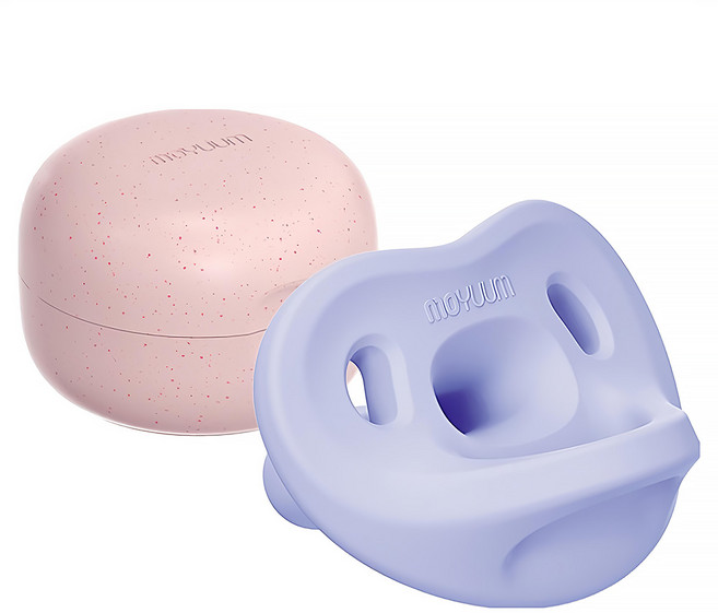 MOYUUM 全矽膠微笑奶嘴收納盒組, 3~6個月, 藍莓紫, 1組