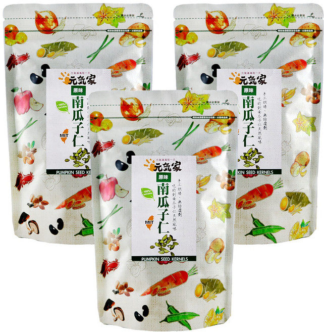 元氣家 烘焙去殼南瓜子仁 原味, 200g, 3包
