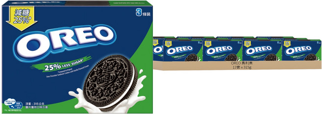 OREO 奧利奧 減甜香草口味夾心餅乾 3條裝, 315g, 12盒