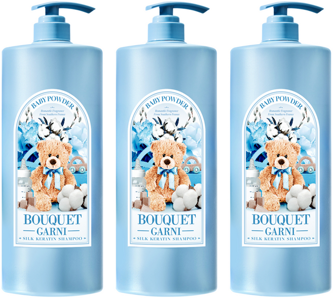 부케가르니 실크 케라틴 샴푸 베이비파우더향, 1.5L, 3개