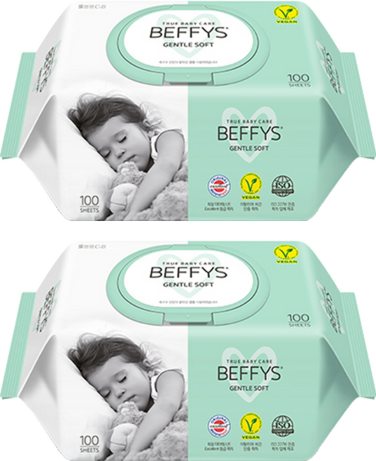 베피스 아동용 젠틀 소프트 물티슈 캡형, 60g, 100매, 2개