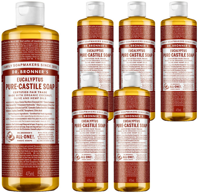 닥터브로너스 유칼립투스 퓨어 캐스틸 솝 바디워시, 475ml, 6개