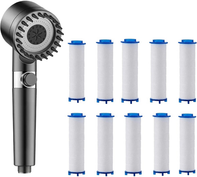 쉐리엘 욕실용 고급 브러쉬 필터샤워기 + 필터 10p 세트, 1세트, 그레이