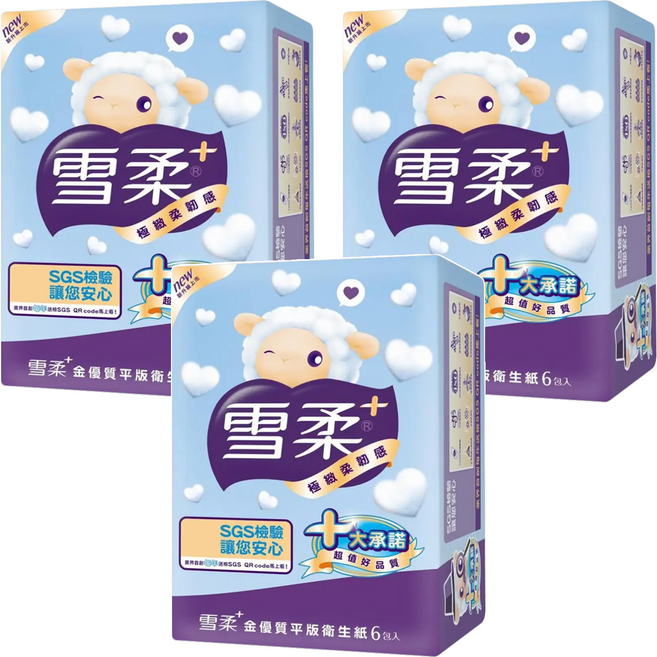 雪柔 金優質平版衛生紙, 6包, 3袋