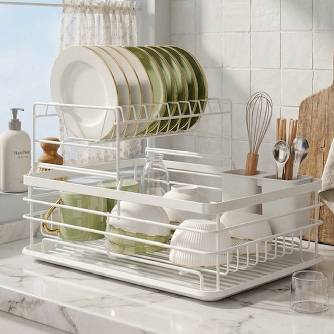 일상나눔 주방 모던 선반 식기거치대, 2단, 화이트, 1개