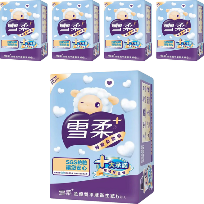 雪柔 金優質平版衛生紙, 6包, 5袋
