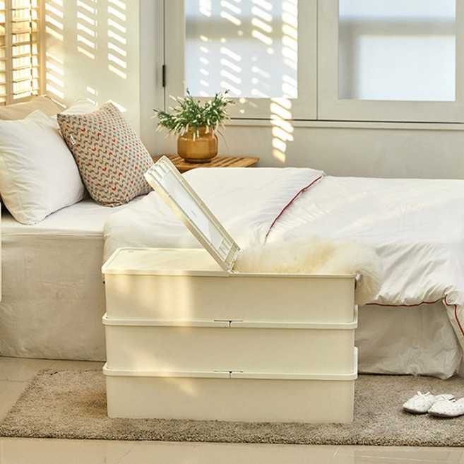 씨밀렉스 언더베드 리빙박스 + 클립 4p, 아이보리, 54L, 3개