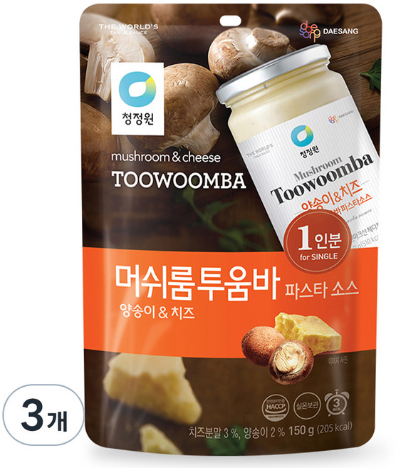 청정원 싱글 파우치 머쉬룸 투움바 소스, 150g, 3개