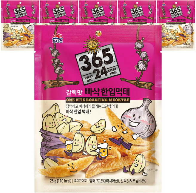 삼육오점이사 사조 한입먹태 빠삭한입먹태 갈릭맛, 25g, 6개