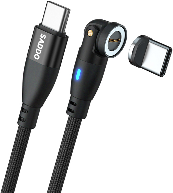사또 PD 100W 540도 회전형 마그네틱 케이블 + C타입 커넥터 세트, 1세트, 블랙, 1m