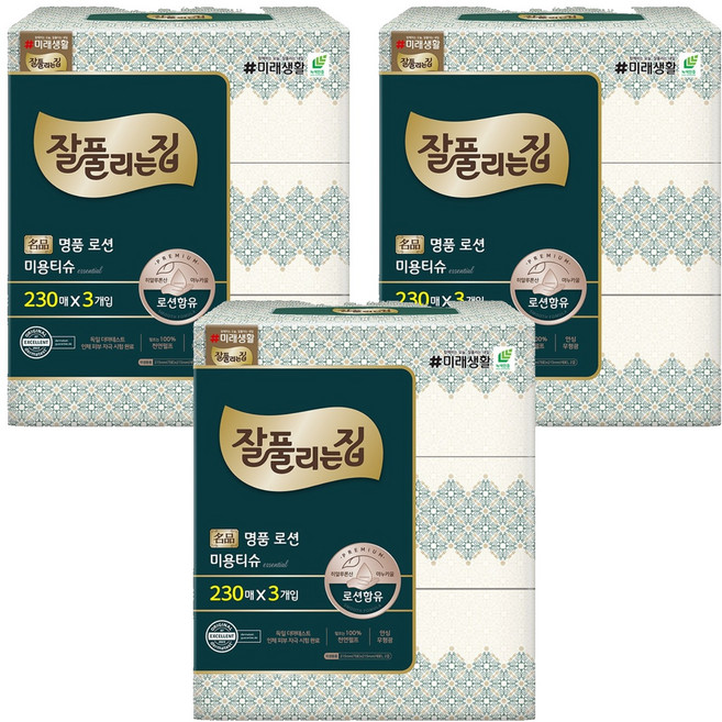 잘풀리는집 로션 미용티슈 에센셜, 230매, 9개