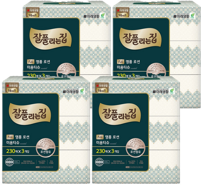 잘풀리는집 명품 로션 미용티슈 2겹, 230매, 12개