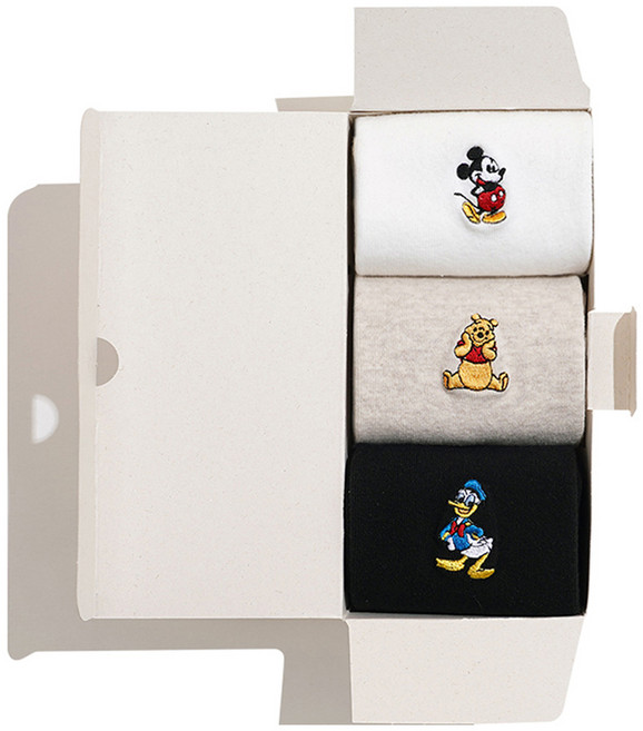 삭피엔스 여성용 디즈니 캐릭터 프리미엄 자수 양말 3종 선물세트