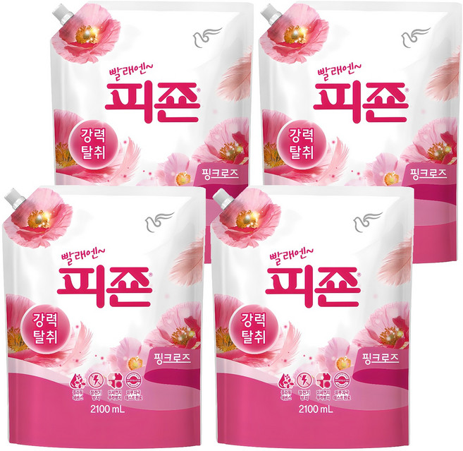 피죤 레귤러 섬유유연제 핑크로즈 리필, 2.1L, 1개입, 4개