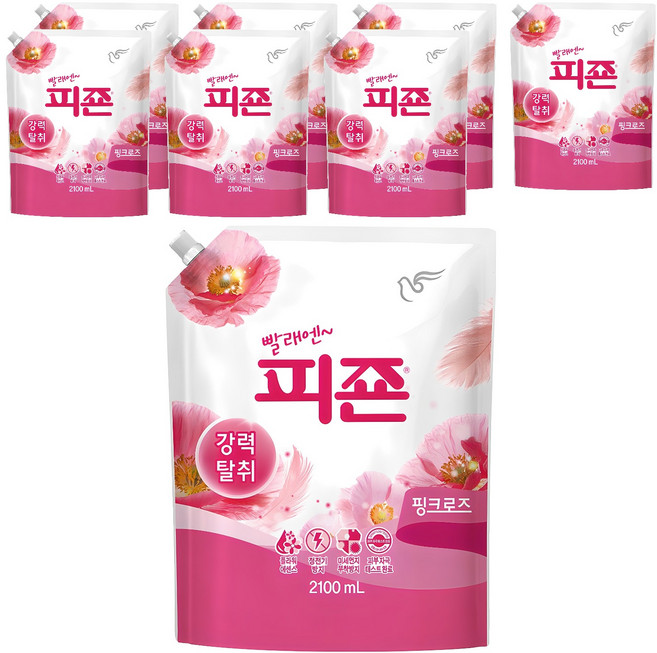 피죤 레귤러 섬유유연제 핑크로즈 리필, 2.1L, 8개