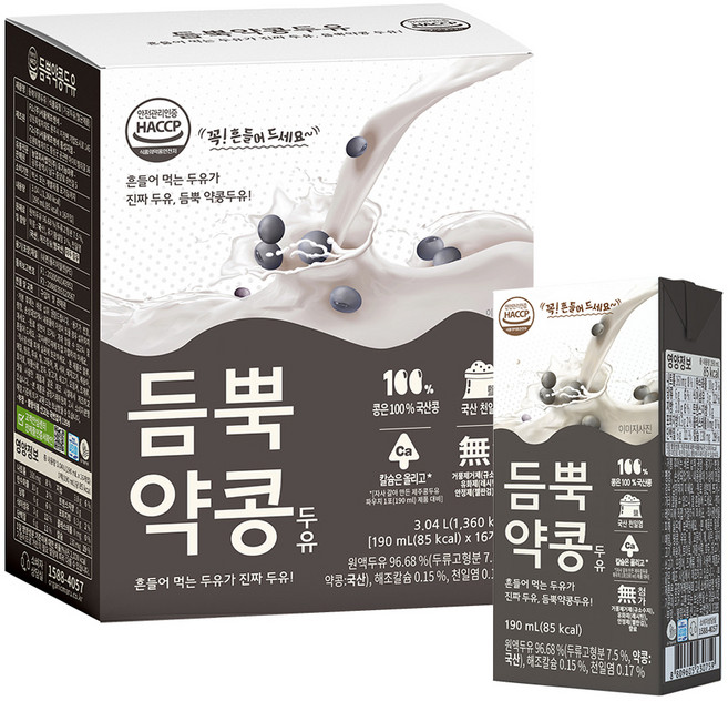 유기농마루 듬뿍약콩 두유, 190ml, 16개