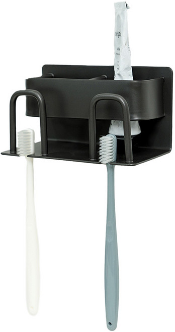 공유 부착식 수납형 2구 칫솔꽂이, 블랙, 1개