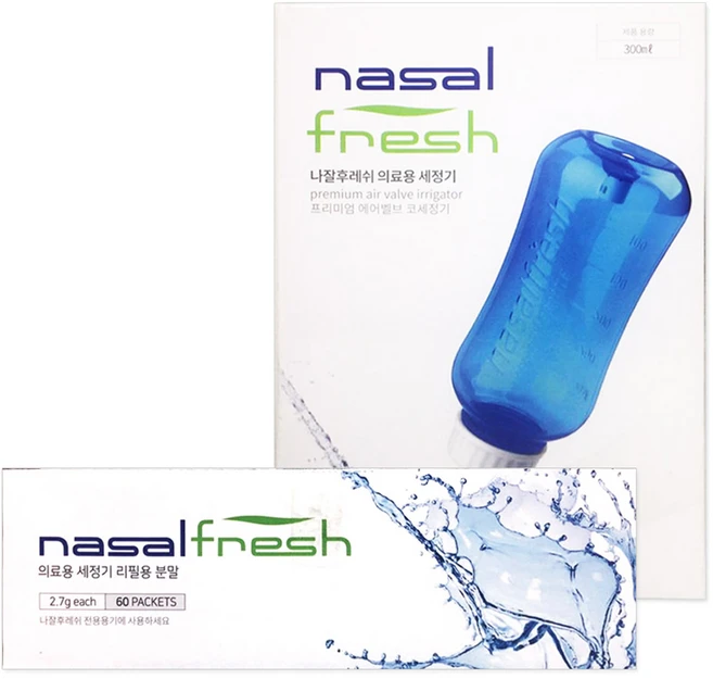 나잘후레쉬 의료용 코세정기 블루 300ml + 코세정용 분말 60p 세트, 1세트 - 쿠팡