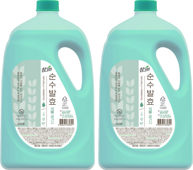참그린 순수발효 식물 설거지 주방세제, 3.87L, 2개