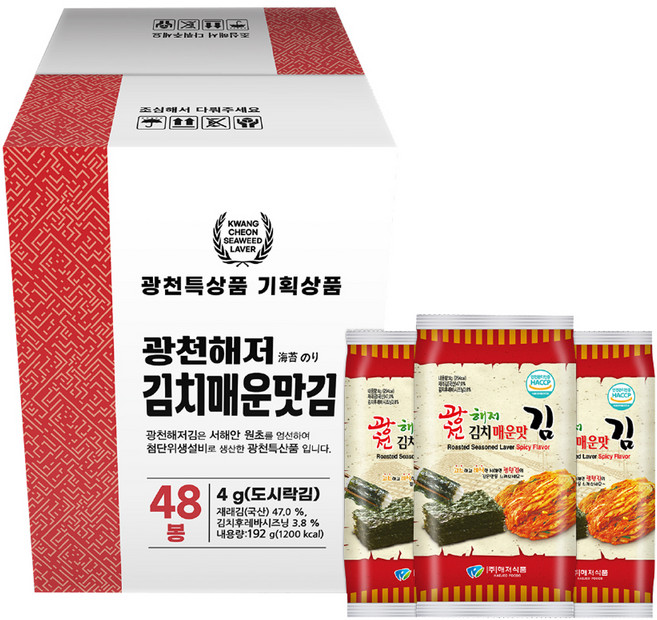광천해저김 김치매운맛김 도시락 48p, 192g, 1개